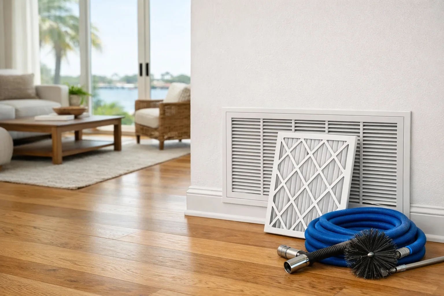 Premium St. Petersburg home with a clean return grille and HVAC filter for Hales AC Comfort Club savings.